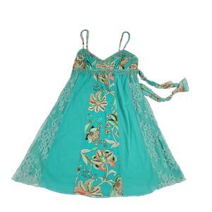 City Triangles Y2K Babydoll Dress vtg S  At Knee Spaghetti Lace Mermaid Fairy